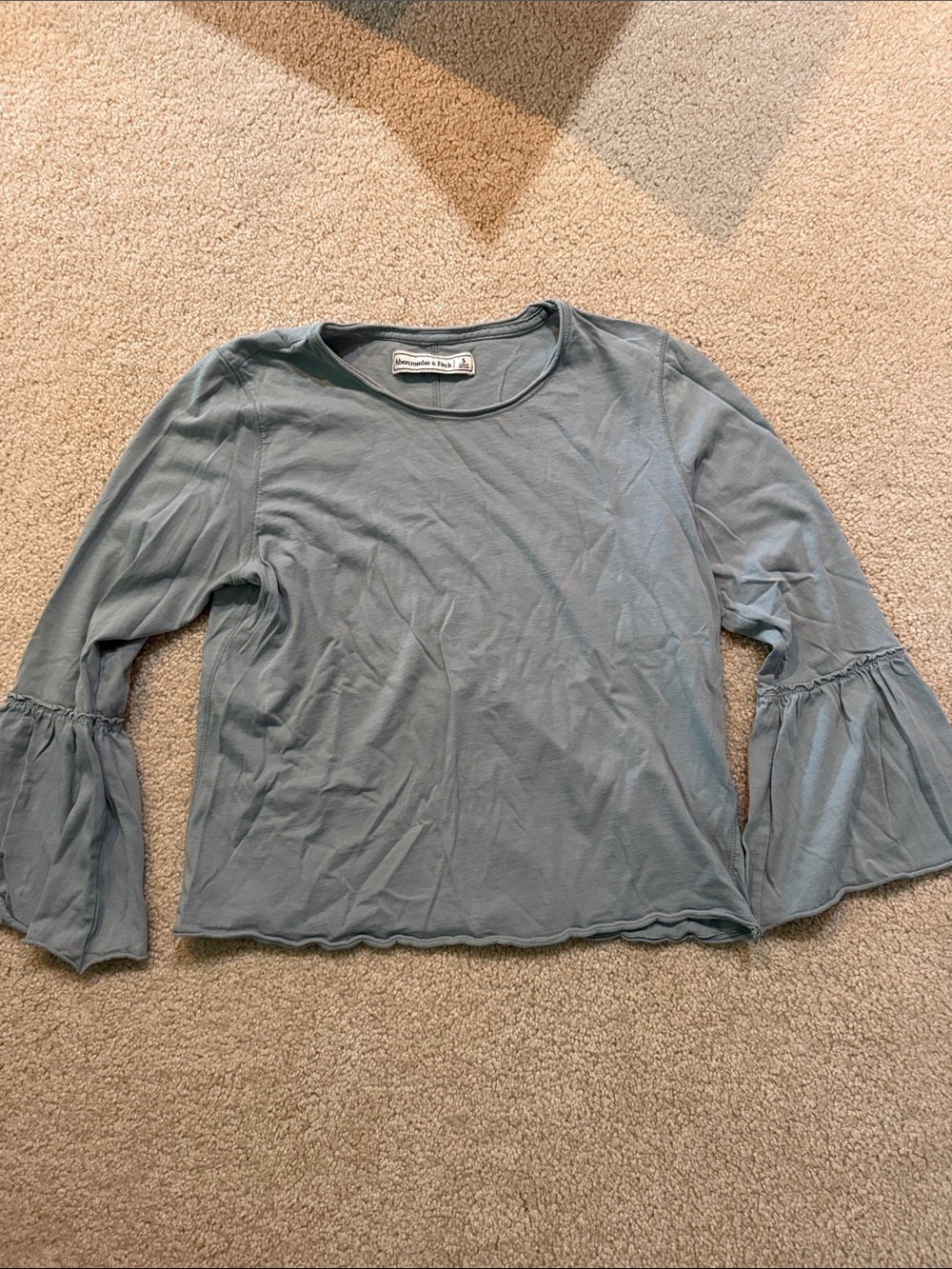 Abercrombie & Fitch Dusty Blue Bell-Sleeve Long Sleeve Top